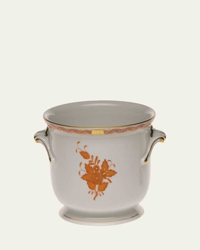 Chinese Bouquet Rust Small Cache Pot